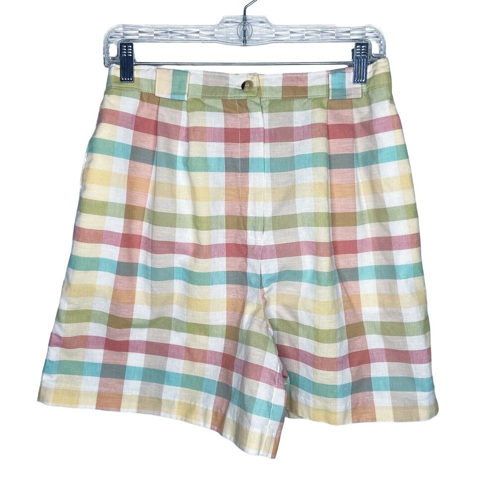 VTG Pastel Check Golf Shorts Size Small? High Rise Cotton Pockets Jaclyn Sport